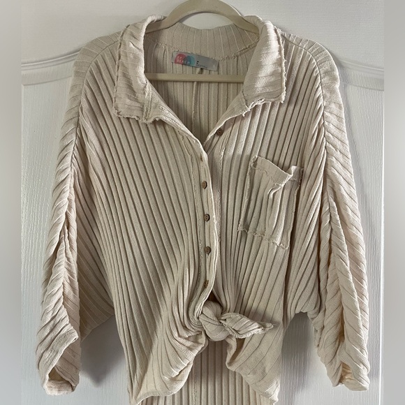 Cream Ribbed Lounge Set - Picture 2 of 5